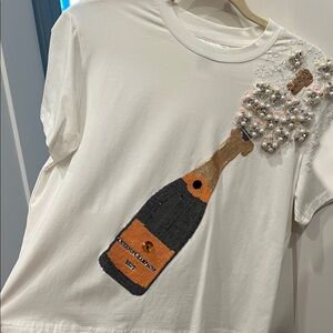 QUEEN OF SPARKLES White Tee with Champagne Bottle Design
